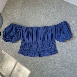 Abercrombie & Fitch Off-the-Shoulder Smocked Crop Top - Deep Blue